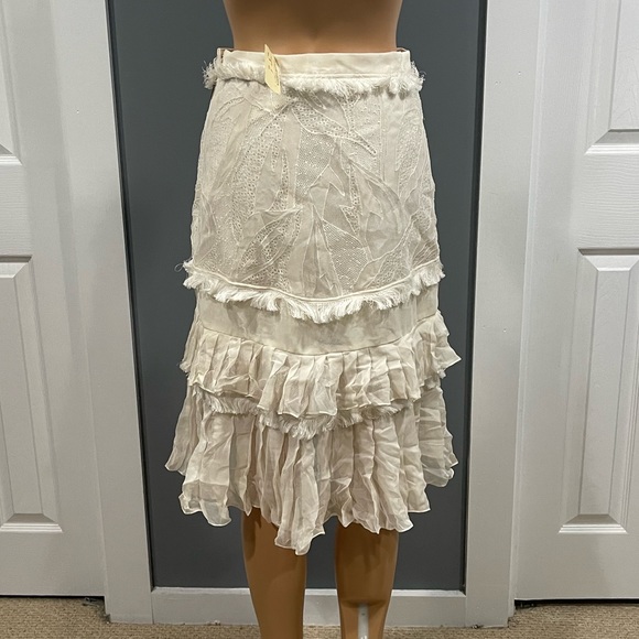 Jason Wu White Silk Mini Skirt w/Pleated Tier Hem - Picture 2 of 11